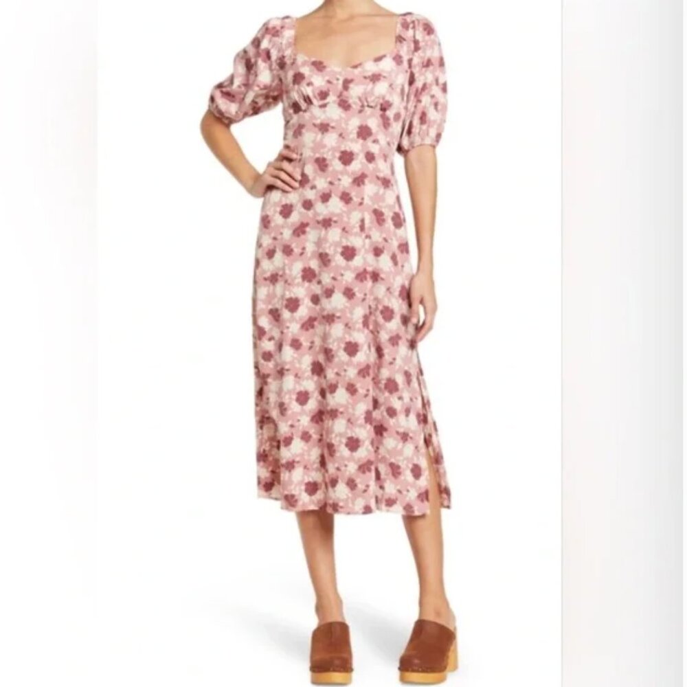 Lush Pink and Cream Floral Midi Dress